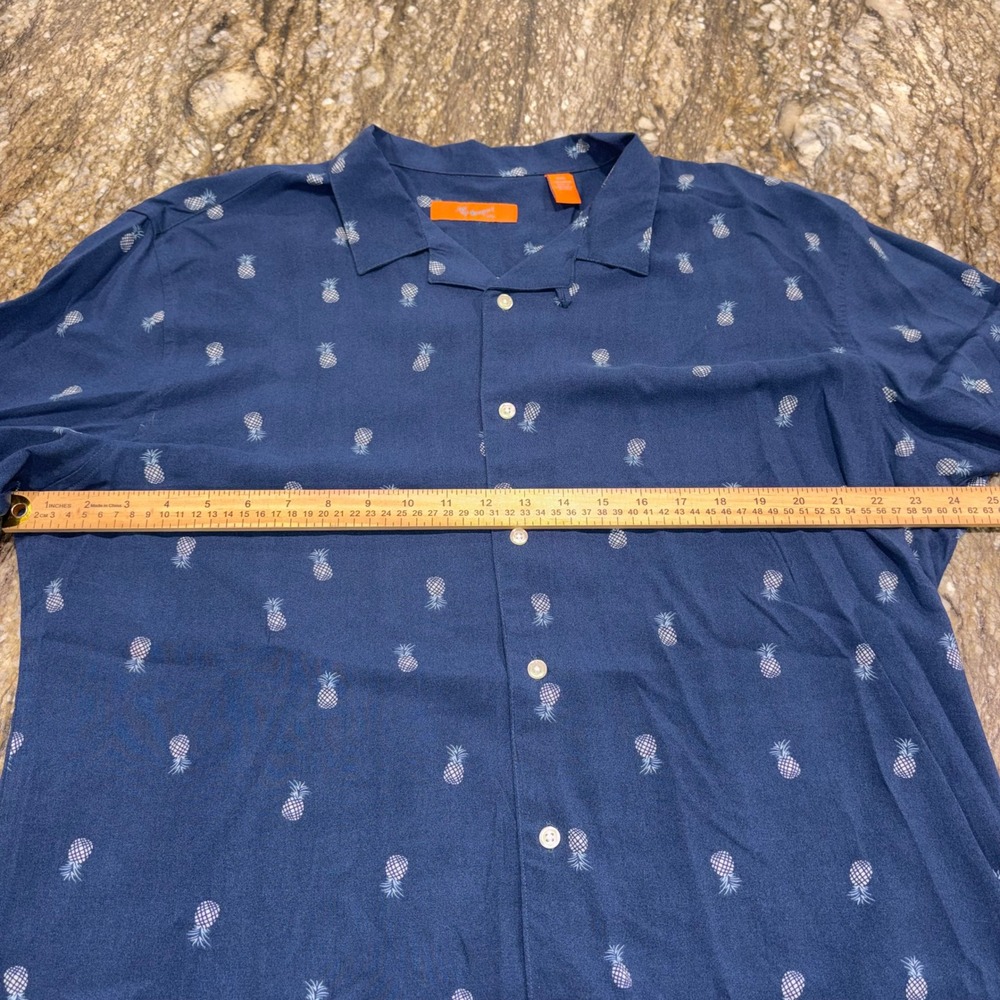 Pineapple Print Rayon Button Down Camp Shirt Mens XXL Blue Newport Isle - Picture 4 of 7